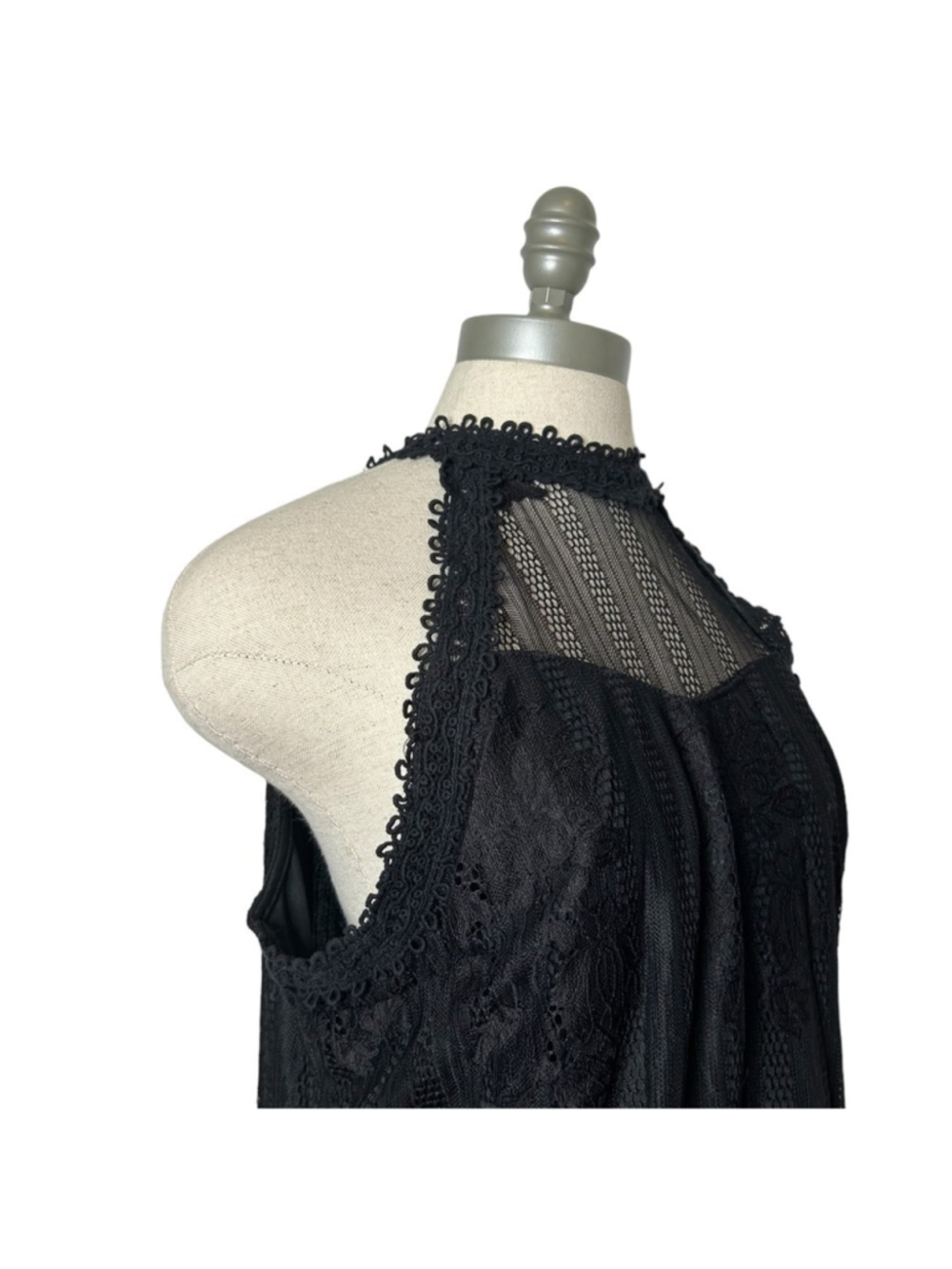 Ultra Pink Black Lace High Neck Halter Sexy Sleeveless Blouse Size Large - Picture 8 of 15